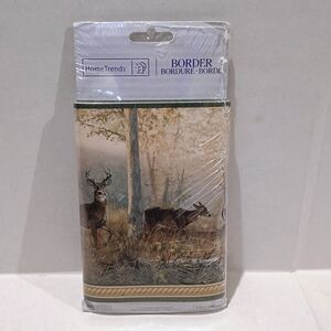 Home Trends Deer Buck Wallpaper Border-2006-Pre Pasted Vinyl-WM96270-5 Yd-NEW